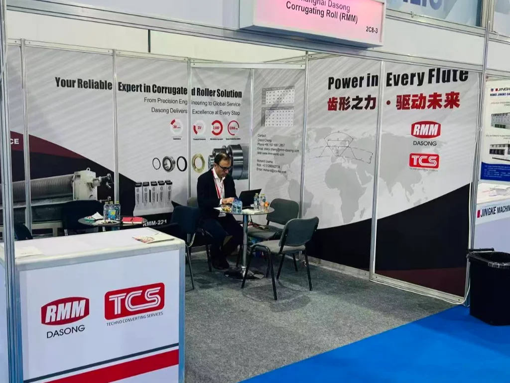 RMM's booth at Egypt Print2Pack Exhibition, where the agent is organizing and preparing materials