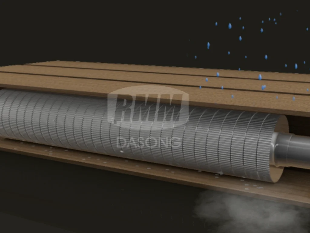 Corrugating roll maintenance illustration showing correct storage and moisture protection