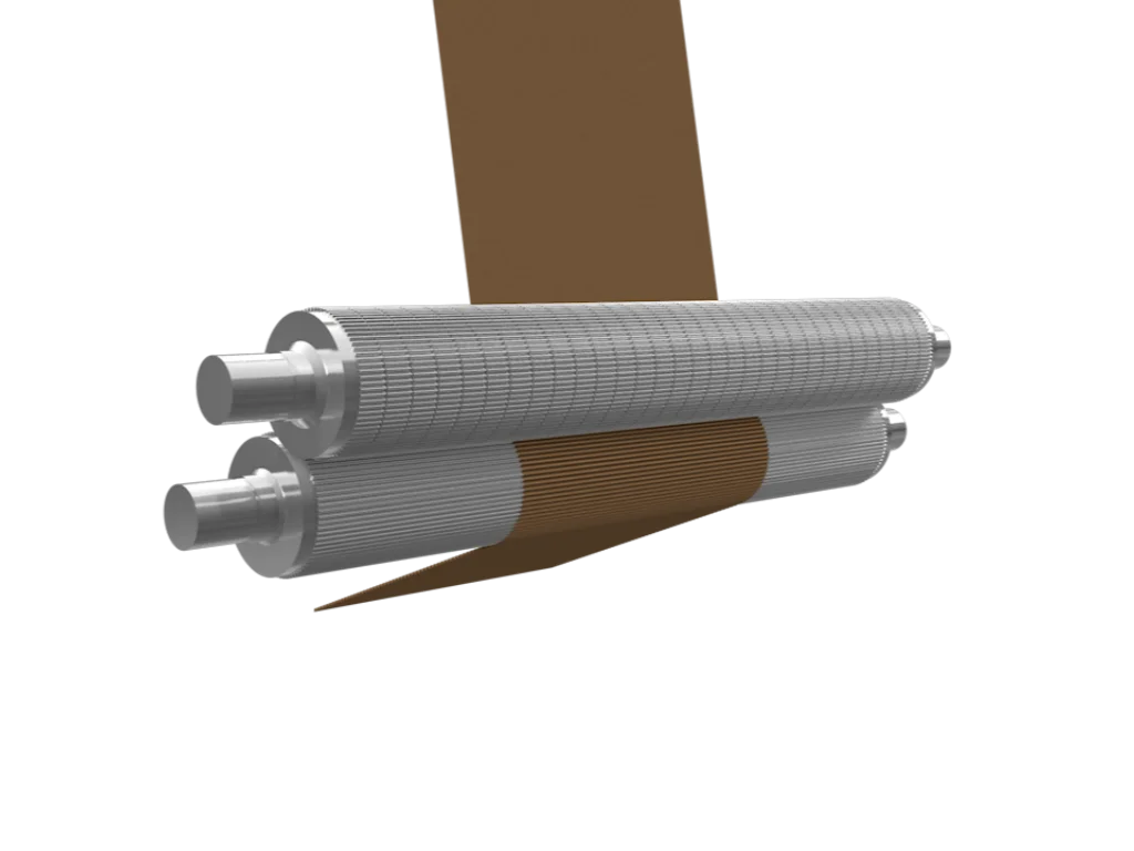 Corrugating roll operation diagram showing working principle in corrugated board production line