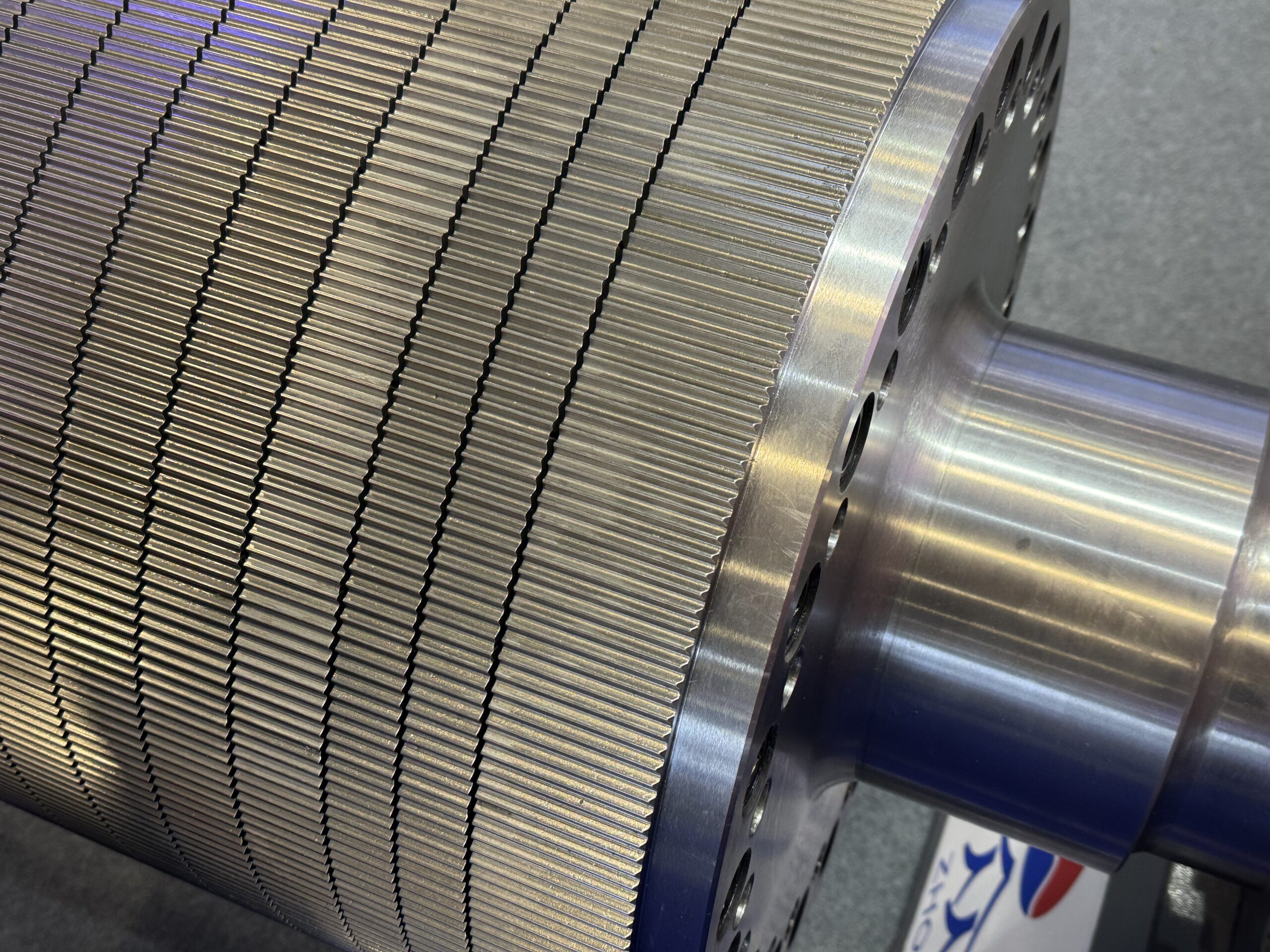 Close-up of a high-precision tungsten carbide corrugating roll