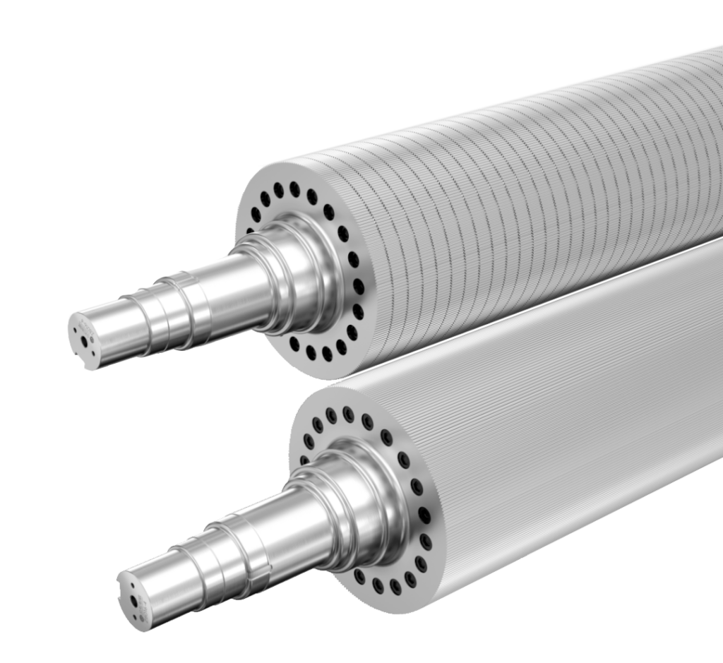 Close-up of a high-precision corrugating roll used in single facer machines for consistent flute formation and enhanced board strength