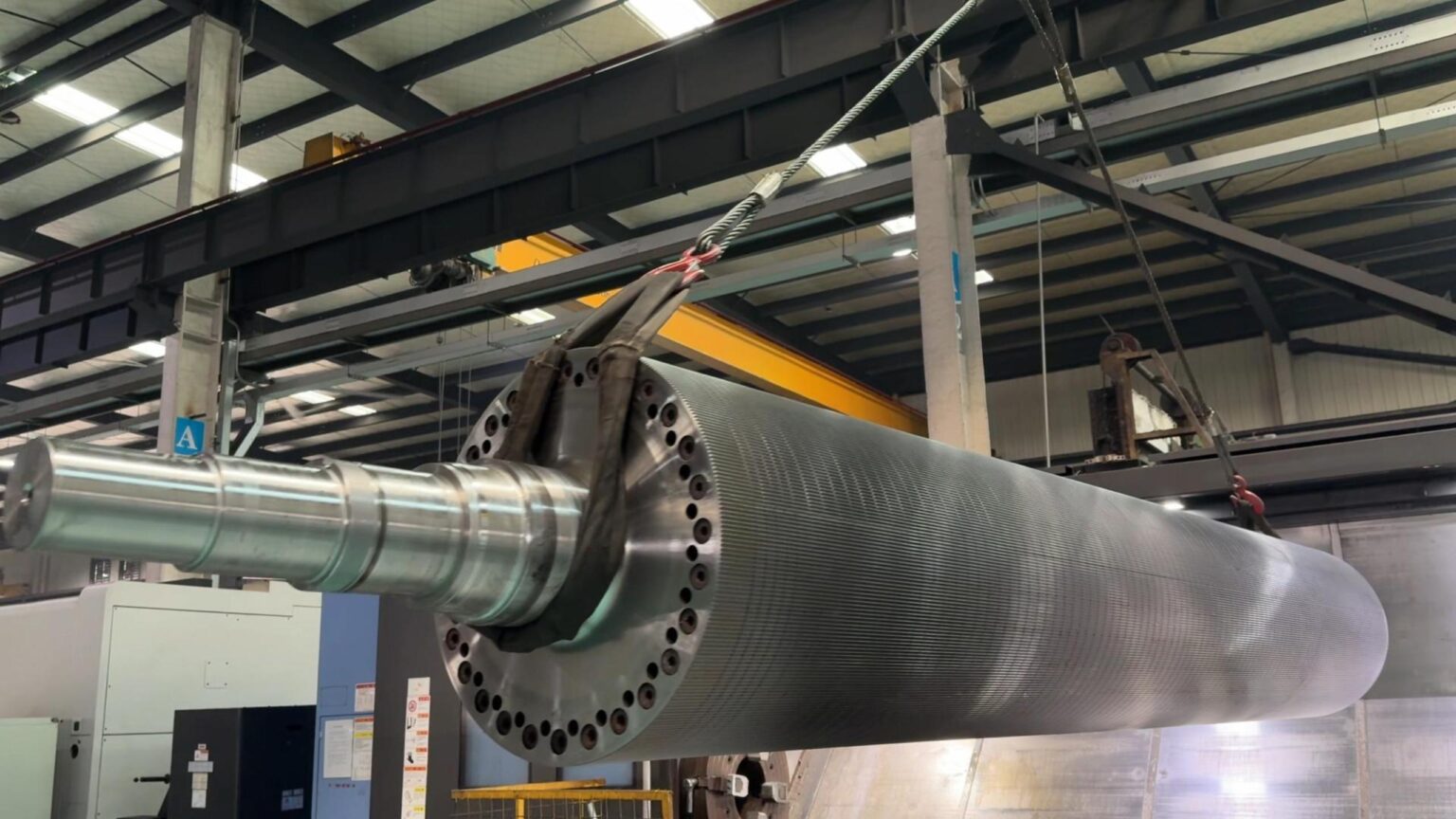 An RMM 3800mm ultra-wide corrugating roll being manufactured